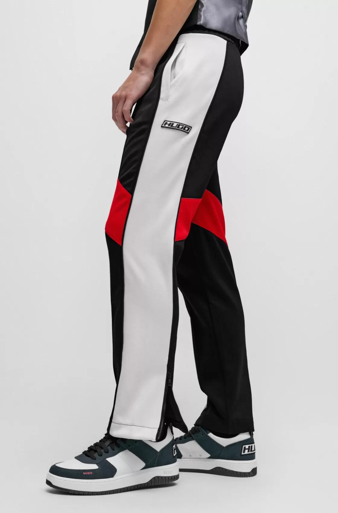 HUGO BOSS Relaxed-fit Tracksuit Bottoms With Color-blocking Black Online