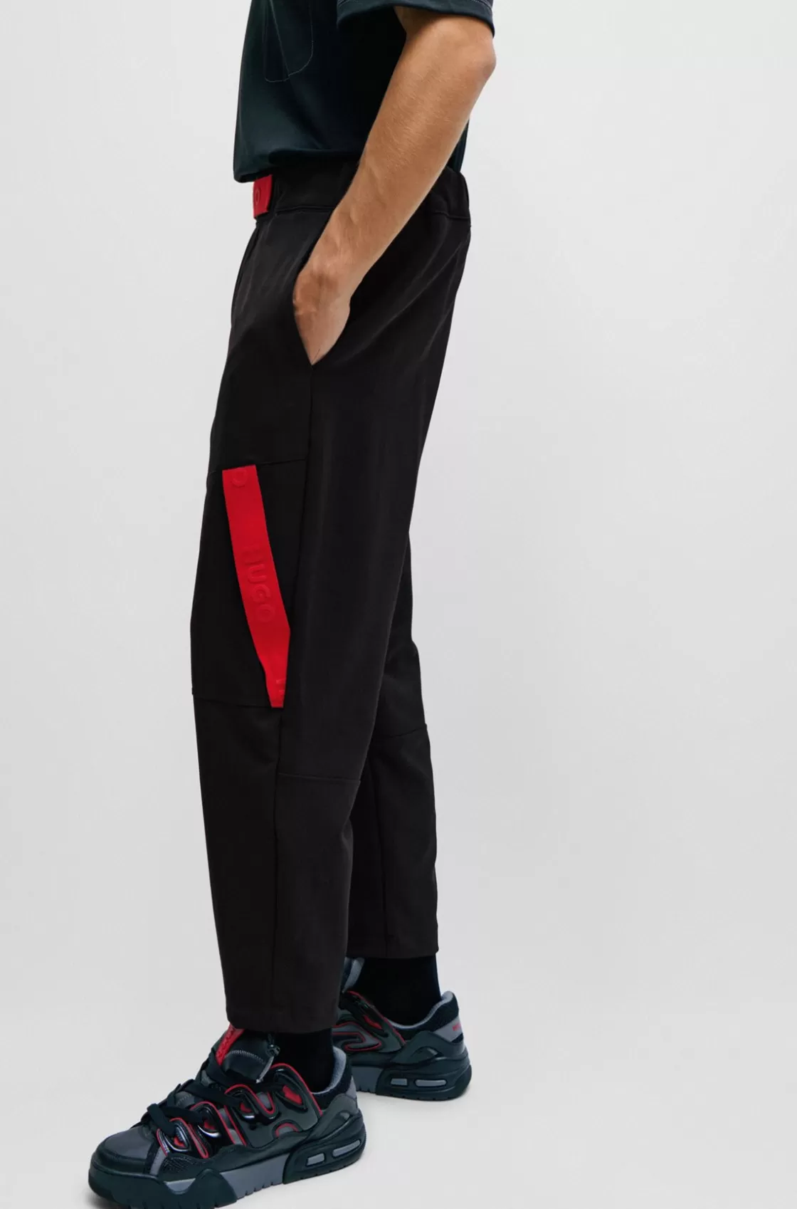 HUGO BOSS Relaxed-fit Tracksuit Bottoms With Red Logo Tape Black Clearance