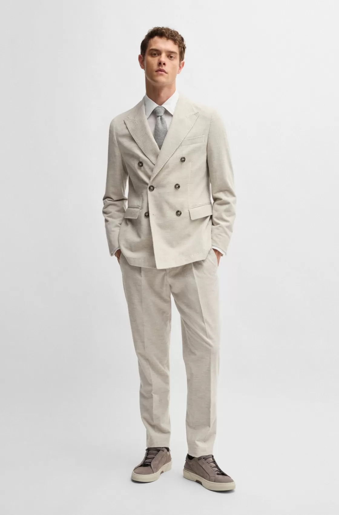 HUGO BOSS Relaxed-fit Trousers In Cotton-cashmere Corduroy White Sale