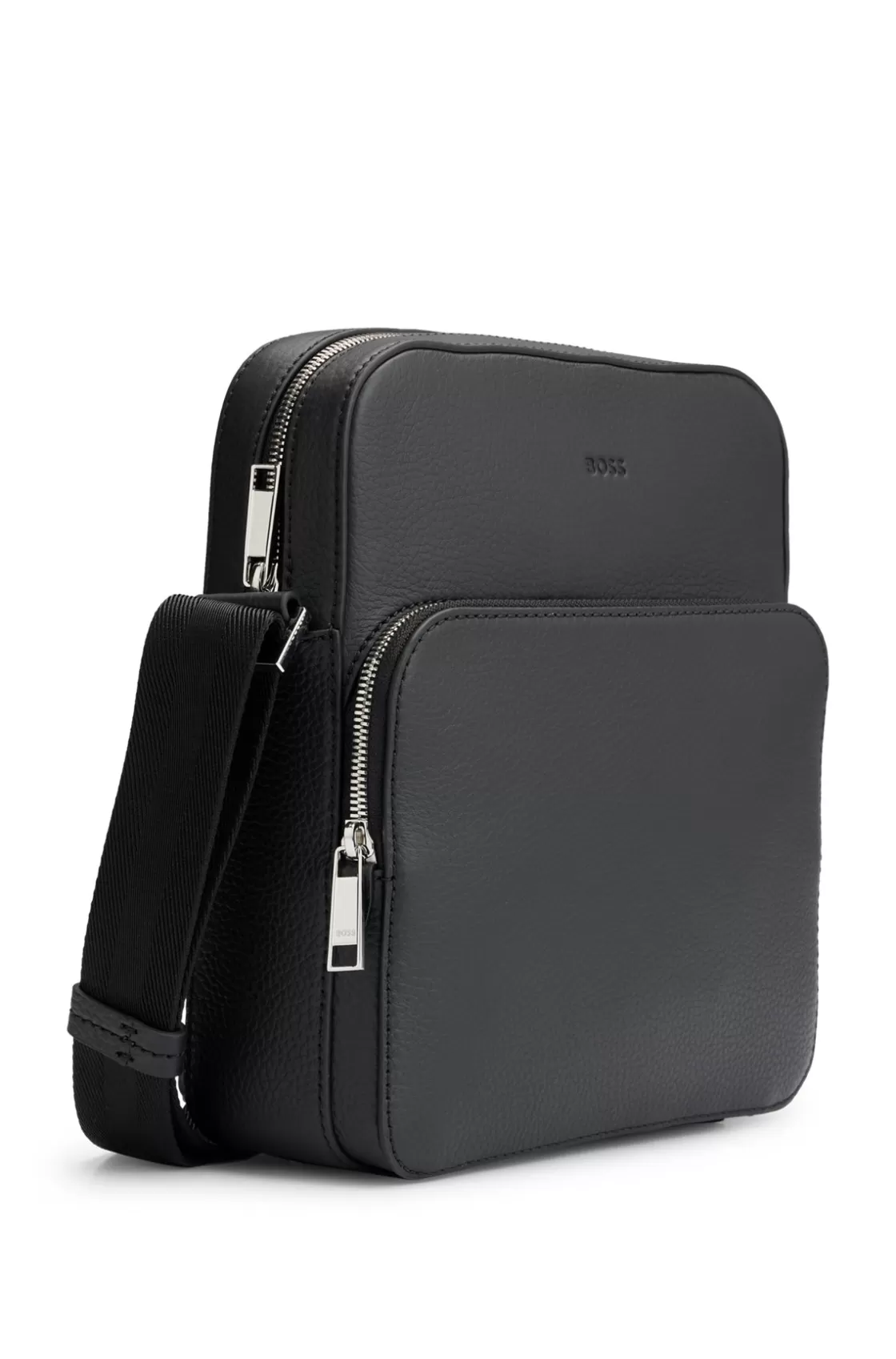 HUGO BOSS Reporter Bag In Grained Italian Leather With Embossed Logo Black Hot