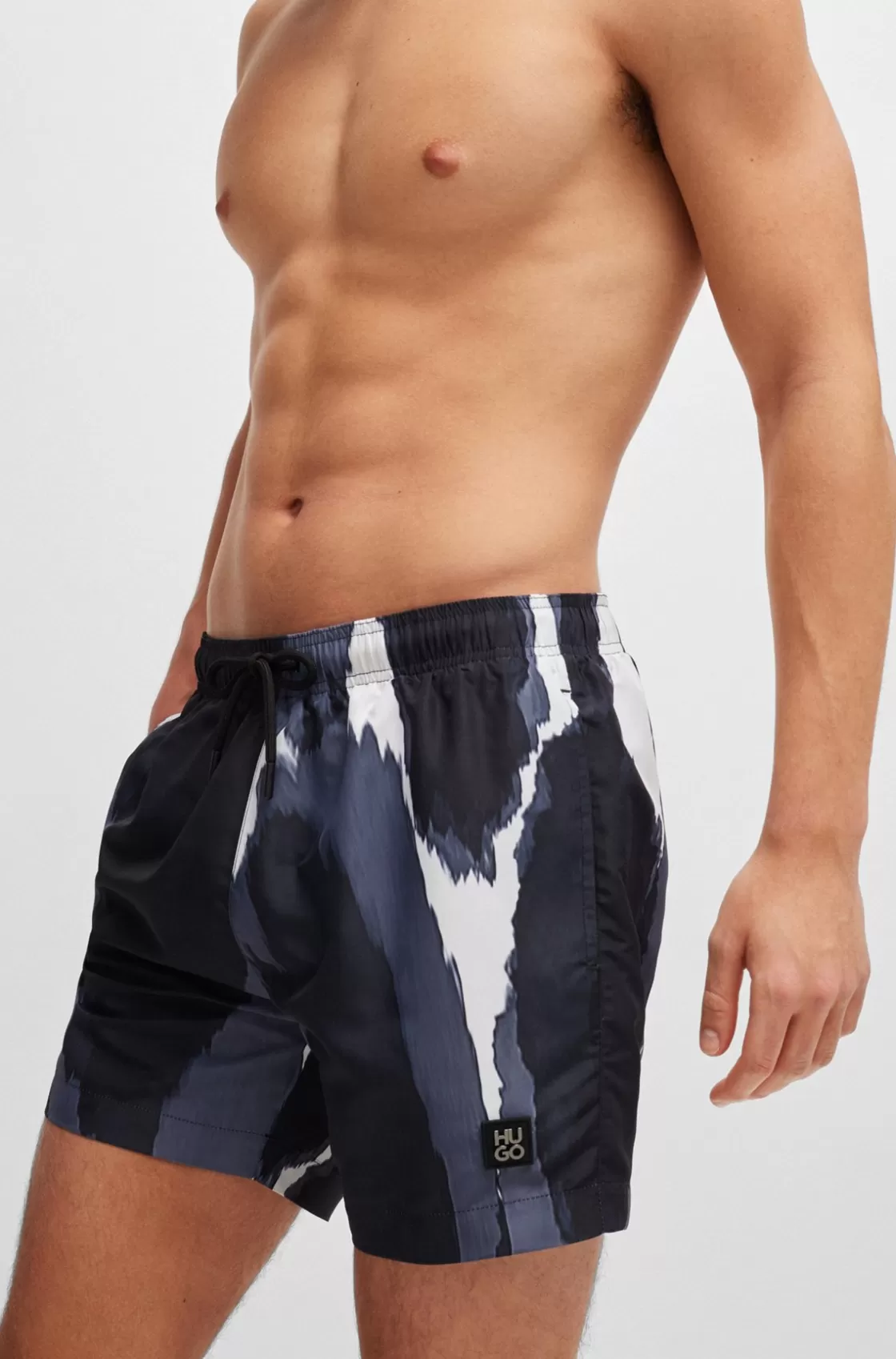 HUGO BOSS Seasonal-print Quick-dry Swim Shorts With Metallic Logo Black Best