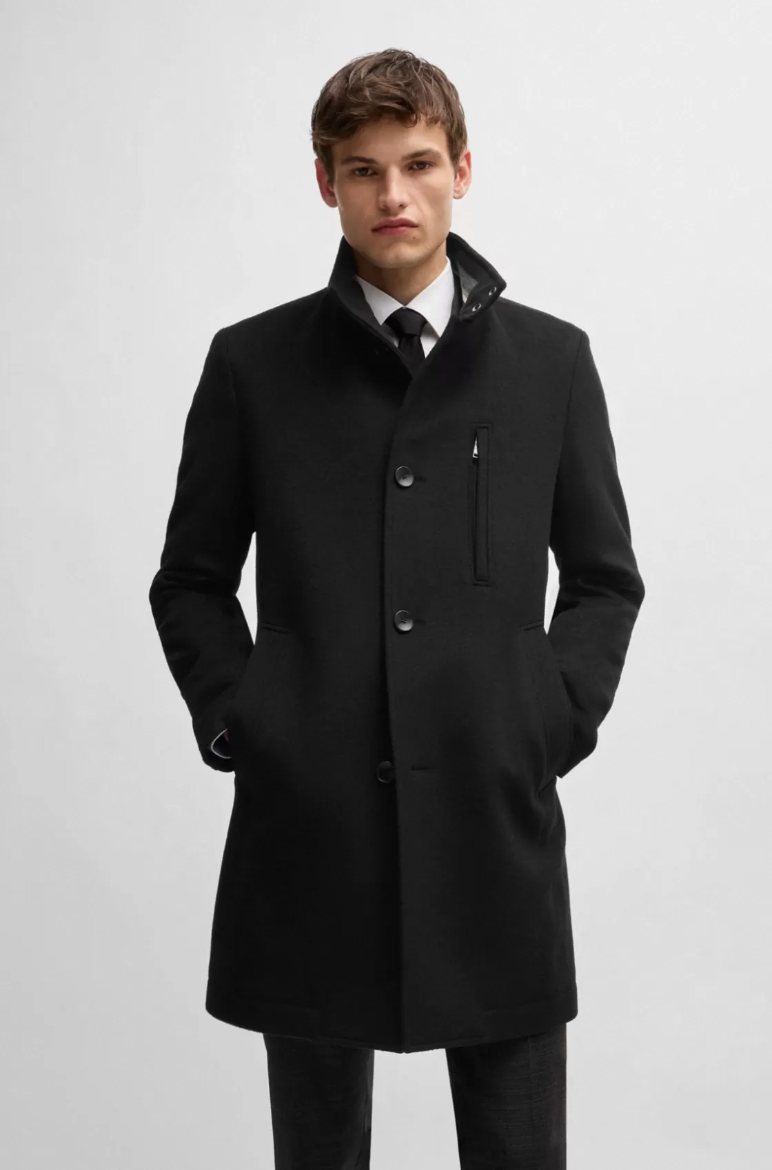 HUGO BOSS Slim-fit Coat In Wool And Cashmere Black Online