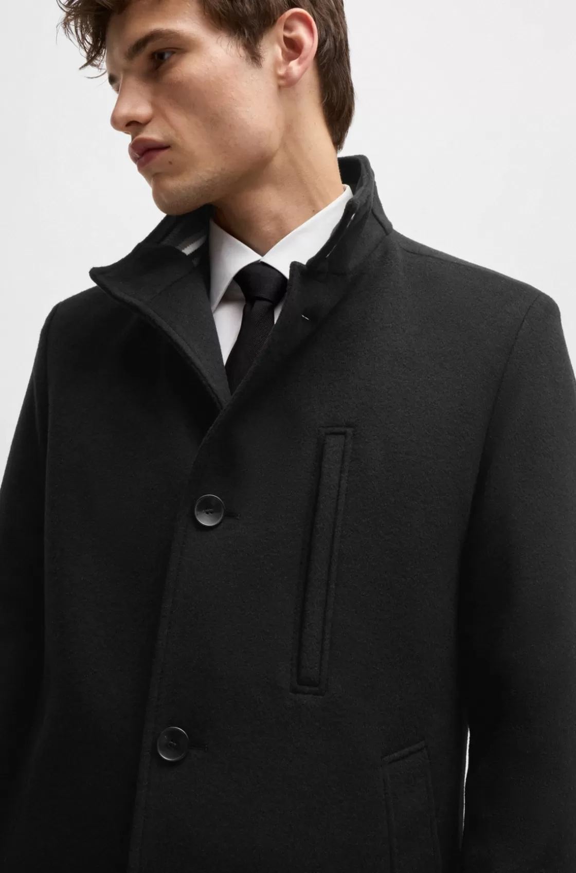 HUGO BOSS Slim-fit Coat In Wool And Cashmere Black Online