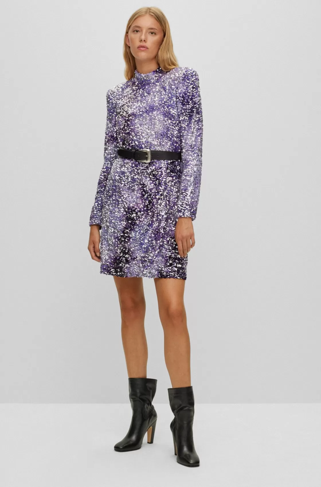 HUGO BOSS Slim-fit Dress With Sequin Embellishments And Pleat Front Light Purple Best