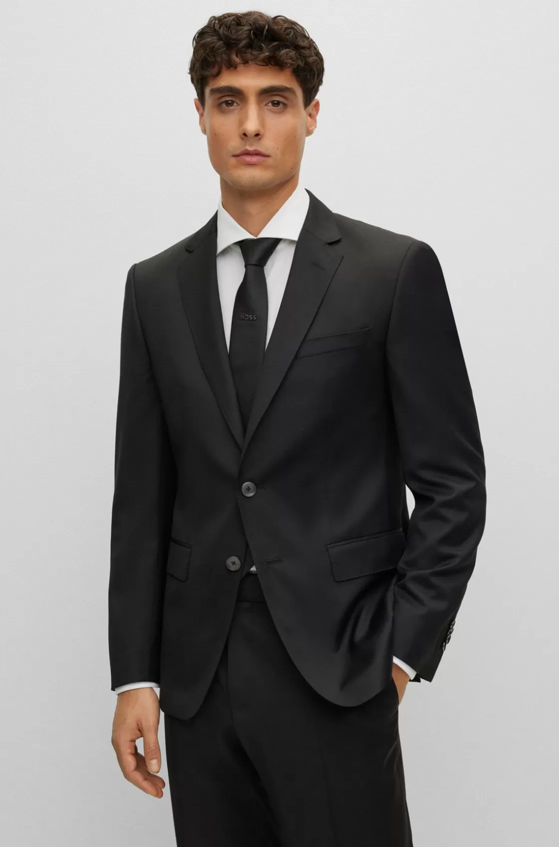 HUGO BOSS Slim-fit Jacket In Virgin-wool Serge Black Store