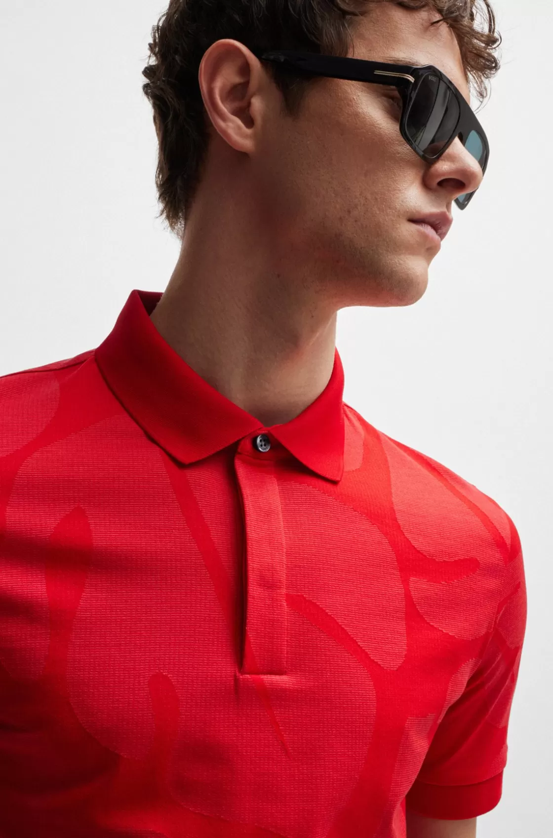 HUGO BOSS Slim-fit Polo Shirt In Monstera-leaf Cotton Red Cheap