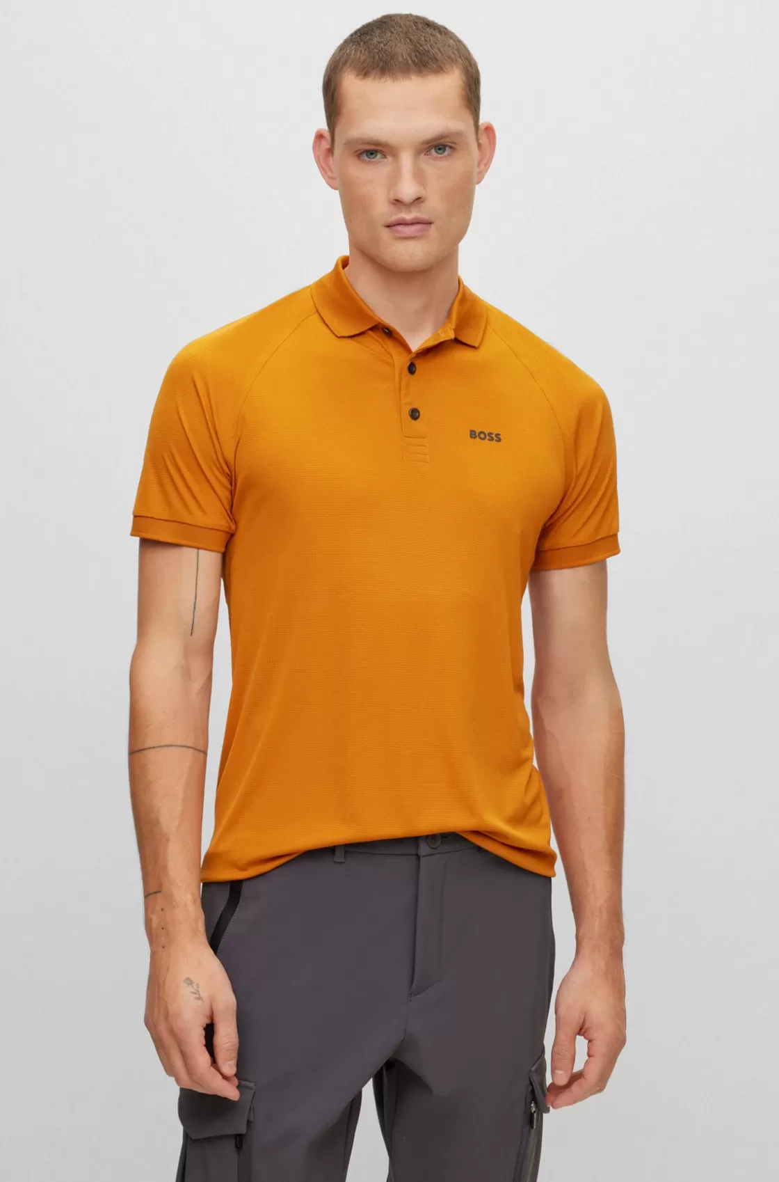 HUGO BOSS Slim-fit Polo Shirt In Structured Jersey Dark Yellow Online