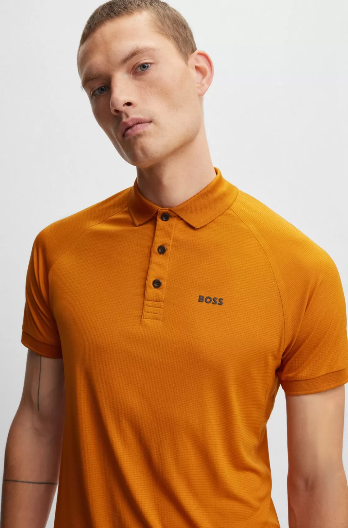 HUGO BOSS Slim-fit Polo Shirt In Structured Jersey Dark Yellow Online