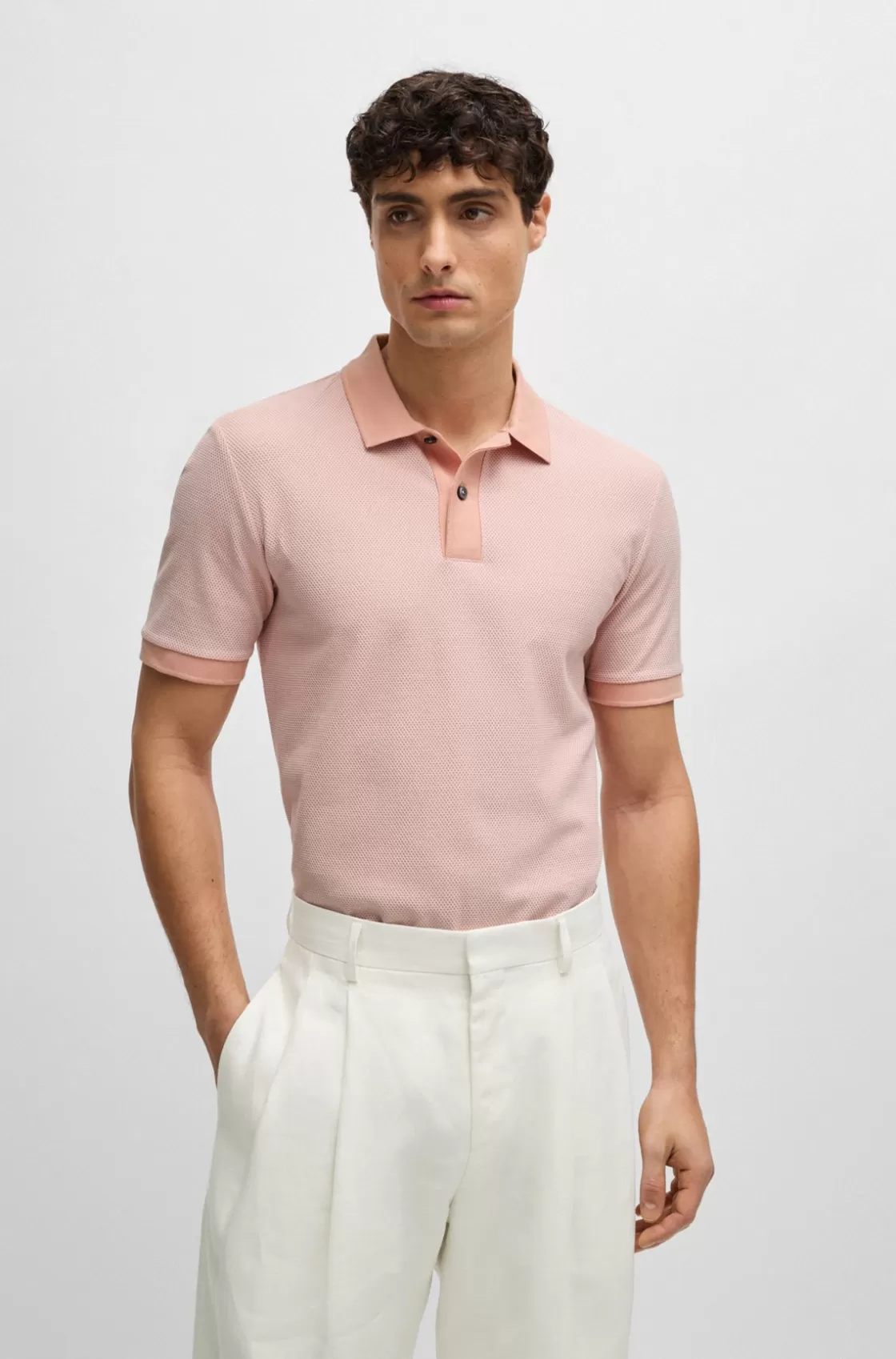 HUGO BOSS Slim-fit Polo Shirt In Two-tone Mercerized Cotton light pink Sale