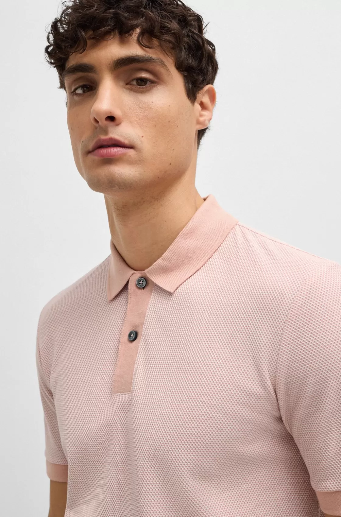 HUGO BOSS Slim-fit Polo Shirt In Two-tone Mercerized Cotton light pink Sale