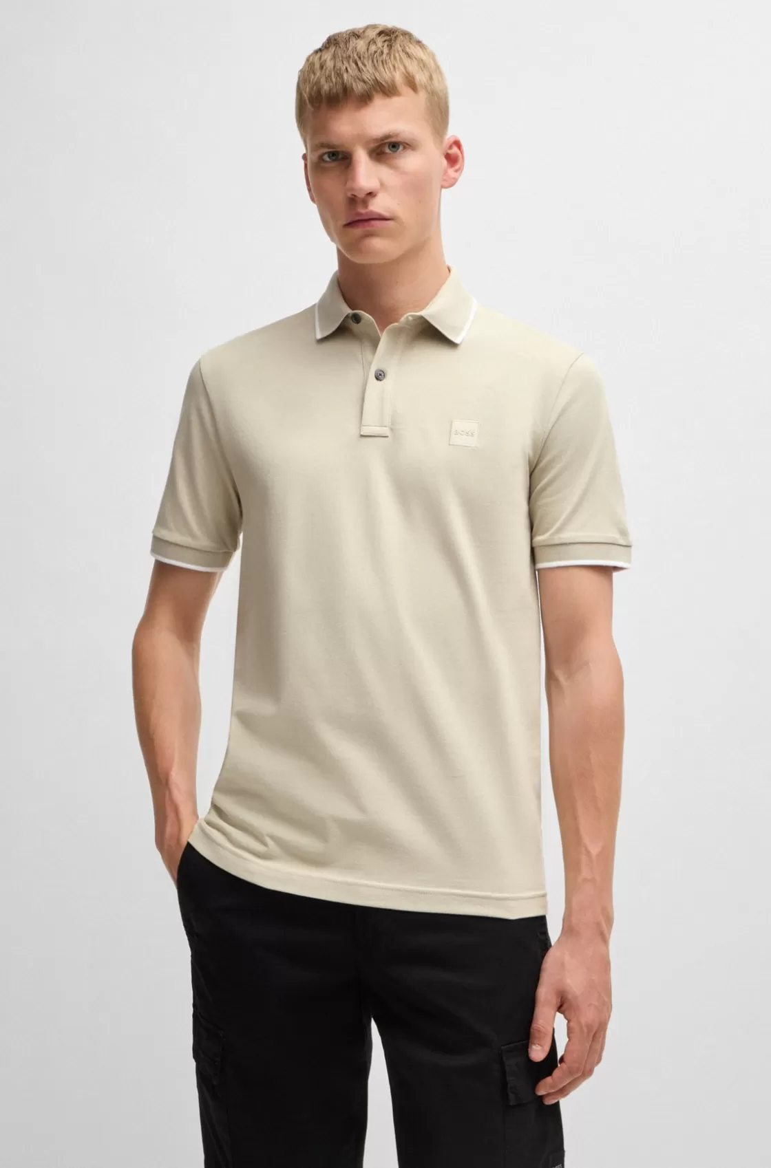 HUGO BOSS Slim-fit Polo Shirt In Washed Stretch-cotton Piqué Light Beige Outlet