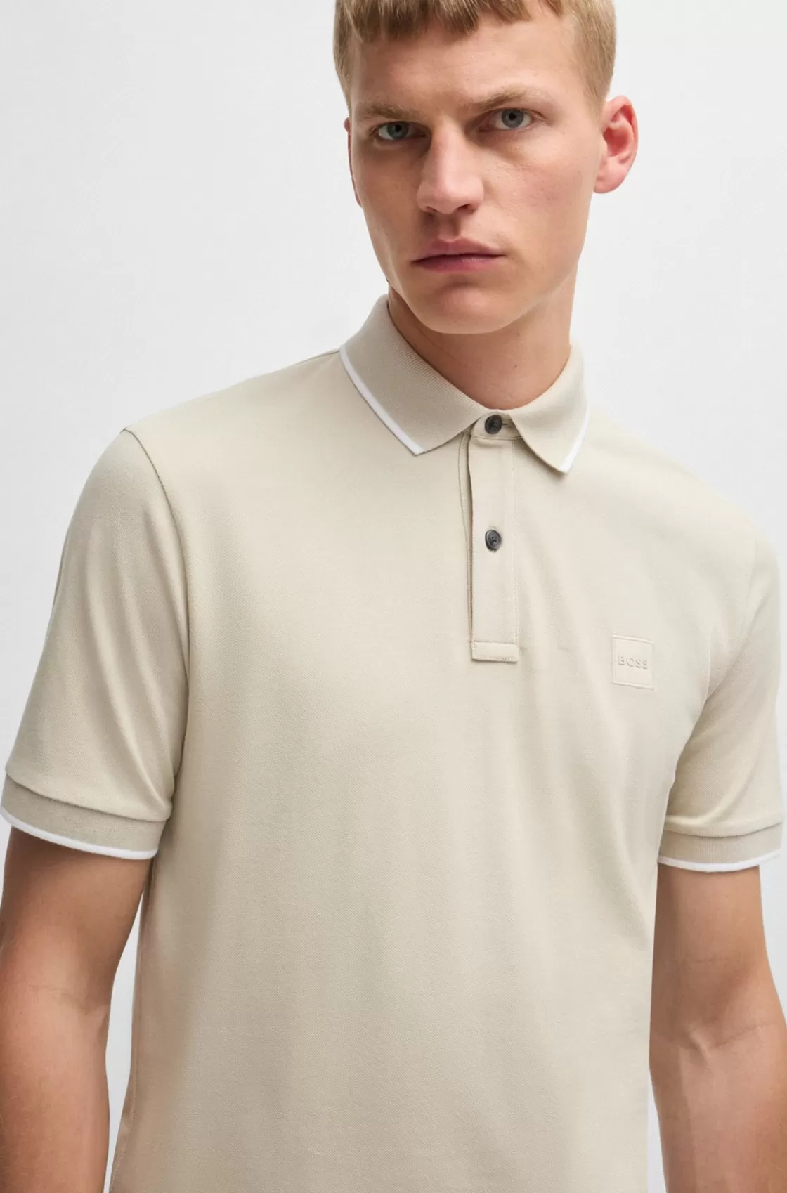 HUGO BOSS Slim-fit Polo Shirt In Washed Stretch-cotton Piqué Light Beige Outlet