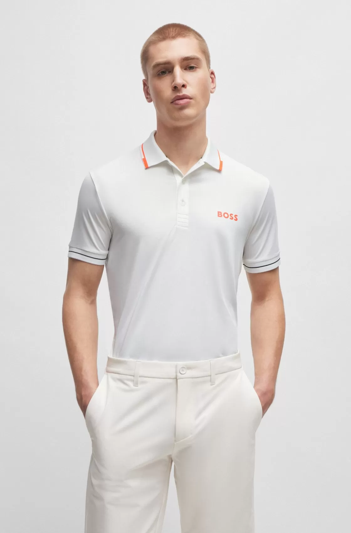 HUGO BOSS Slim-fit Polo Shirt With Contrast Logos White Clearance