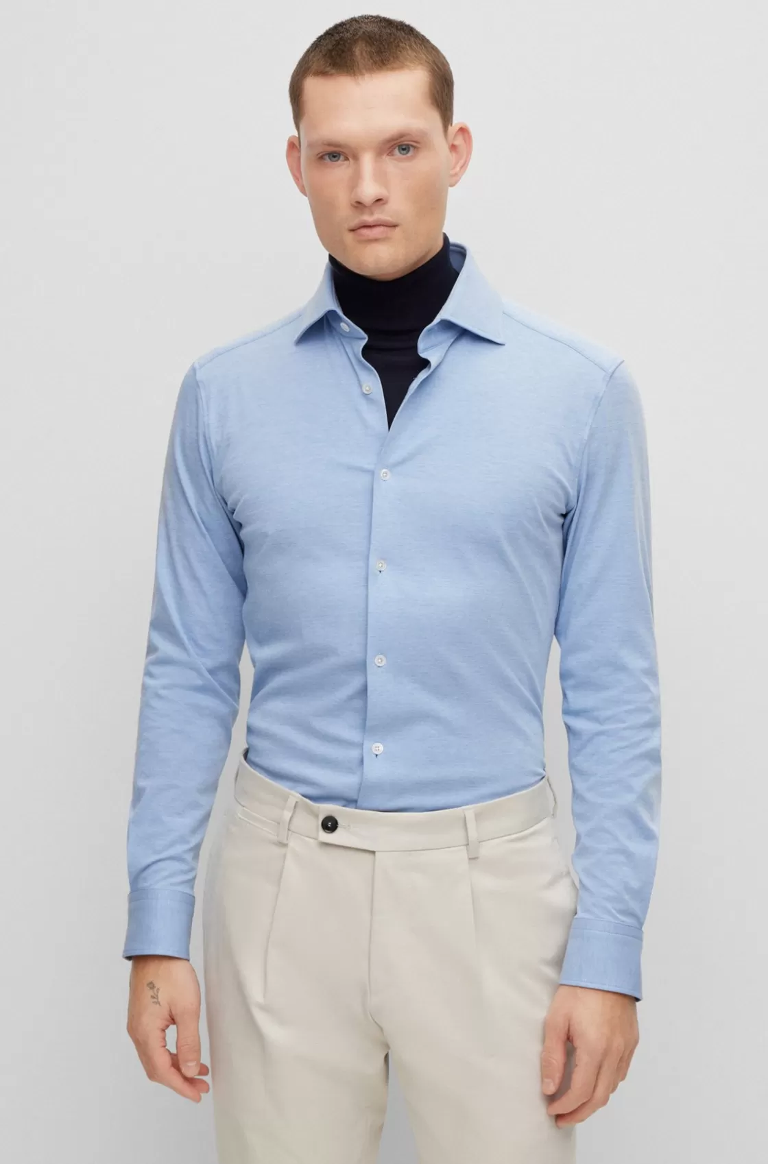 HUGO BOSS Slim-fit Shirt In A Cotton Blend Light Blue Store