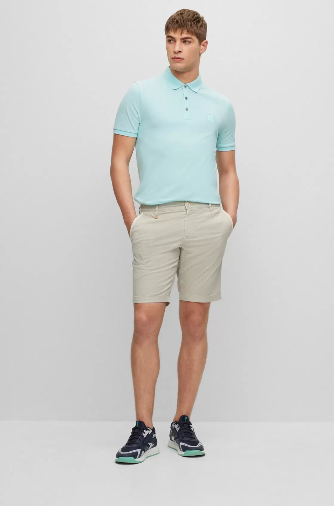 HUGO BOSS Slim-fit Shorts In Printed Stretch-cotton Twill Light Beige Online