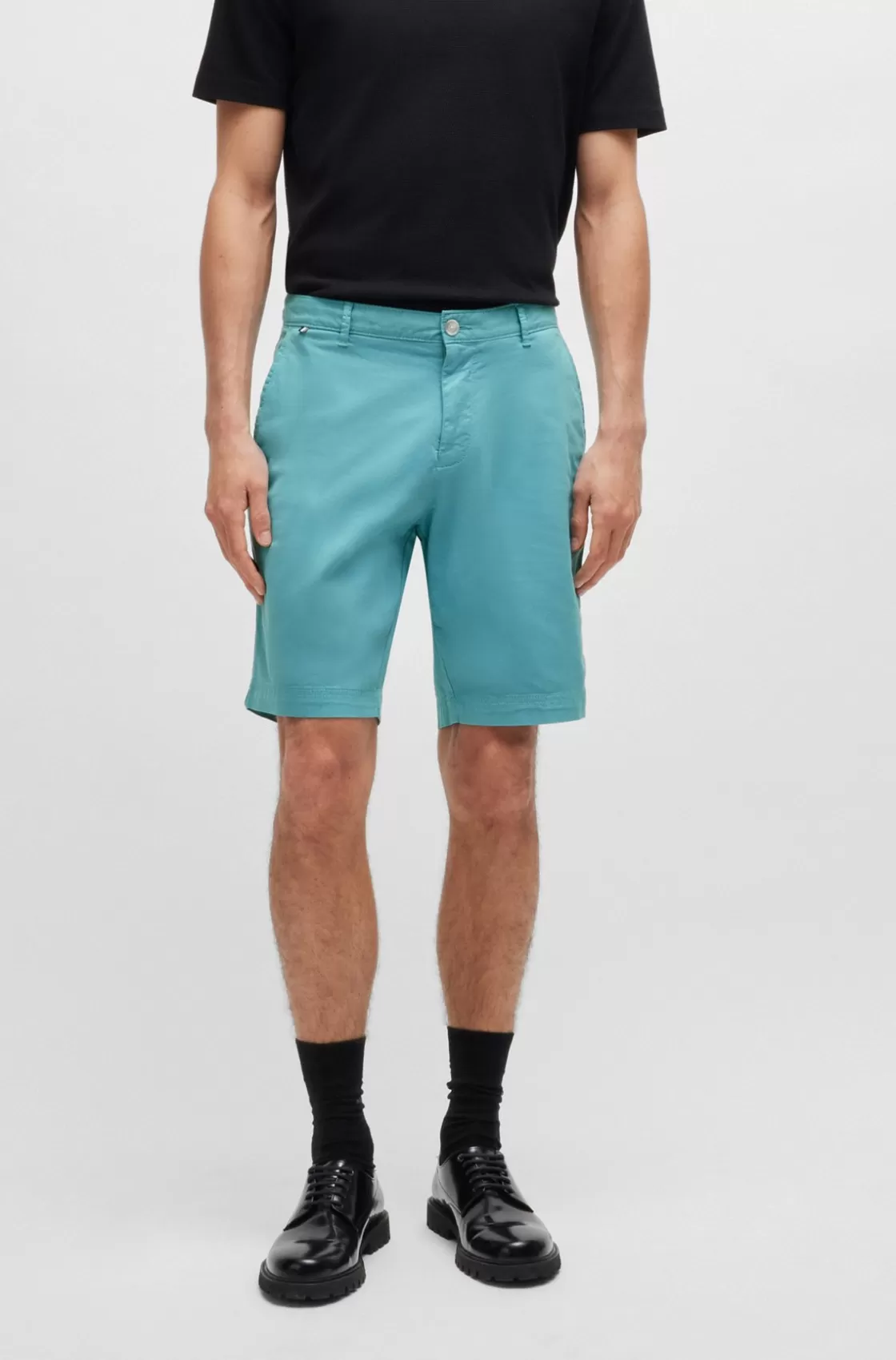 HUGO BOSS Slim-fit Shorts In Stretch-cotton Twill Light Blue Sale