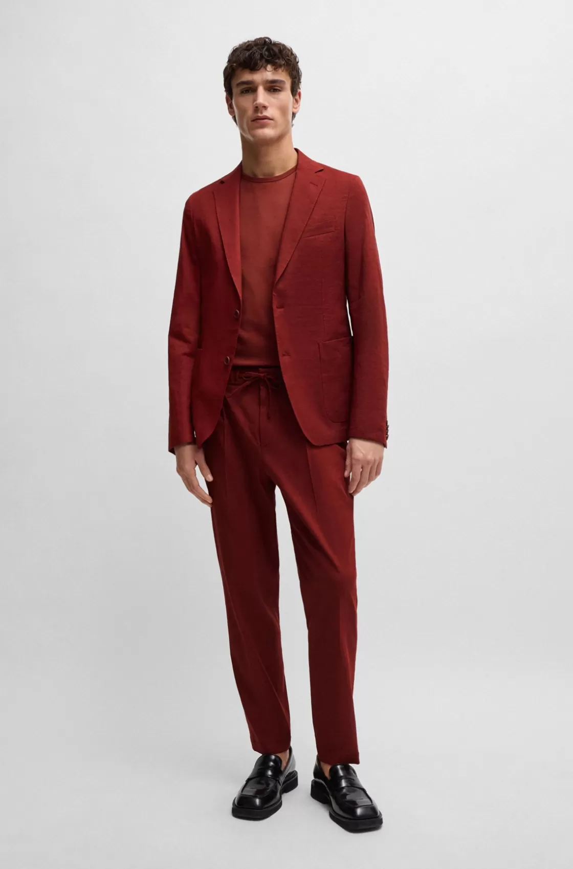 HUGO BOSS Slim-fit Single-breasted Jacket In A Linen Blend Light Brown Clearance