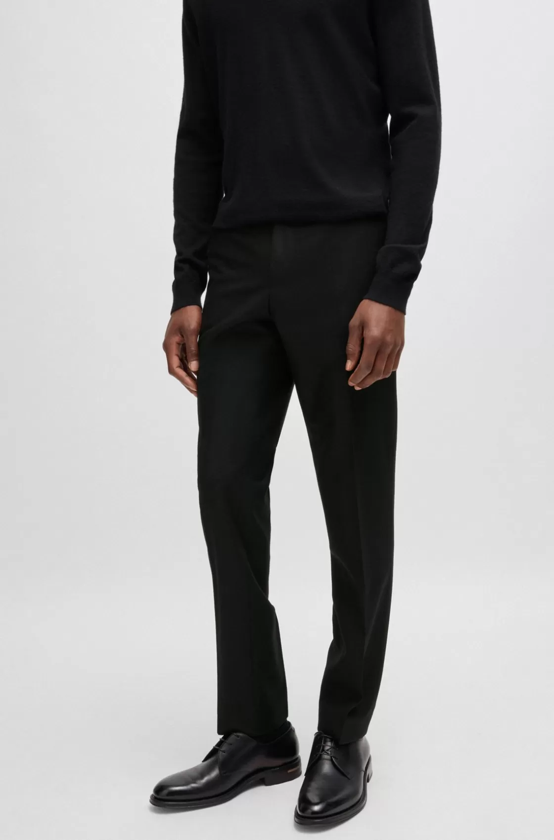 HUGO BOSS Slim-fit Trousers In Melange Wool Black Sale