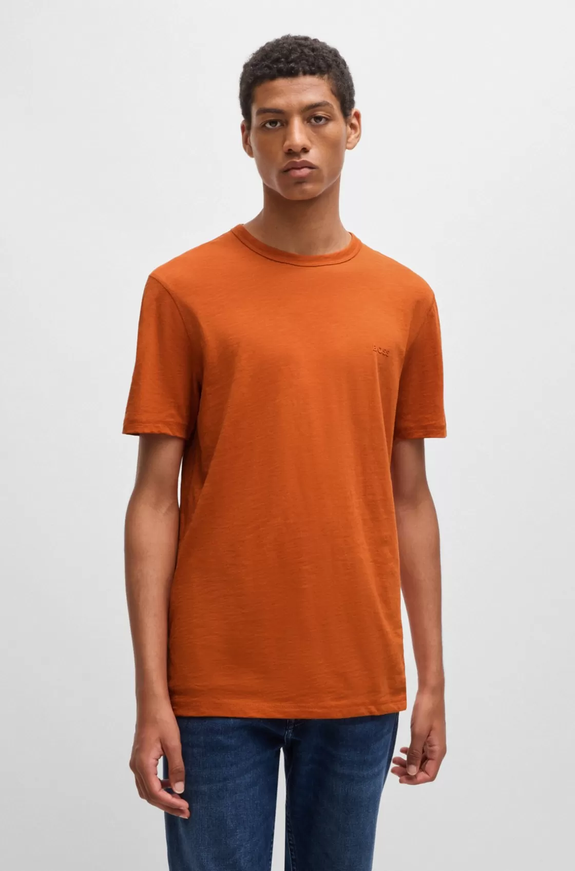 HUGO BOSS Slub-cotton T-shirt With Logo Detail Light Orange Shop