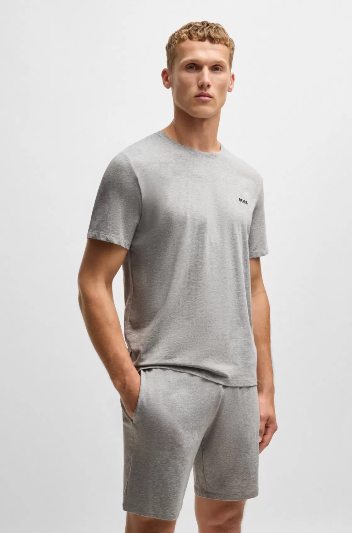 HUGO BOSS Stretch-cotton Regular-fit T-shirt With Logo Detail Grey Flash Sale