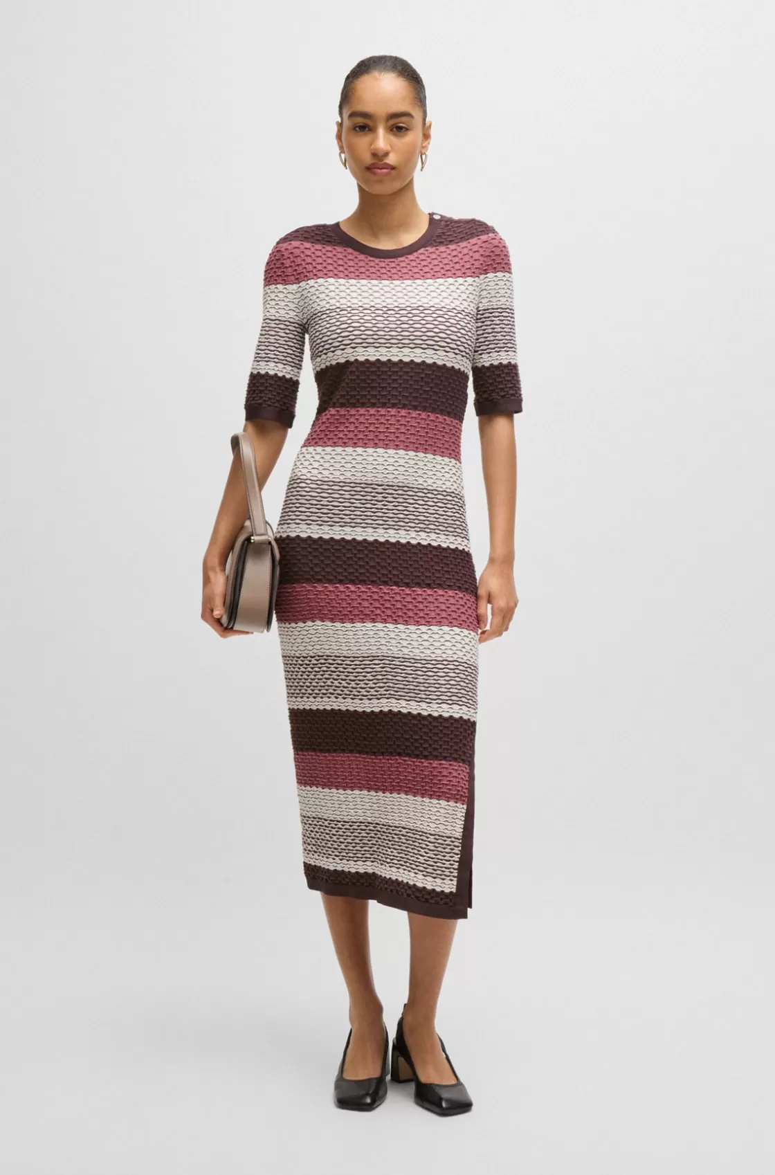 HUGO BOSS Structured-stripe Dress In Stretch-cotton Jersey Patterned Cheap