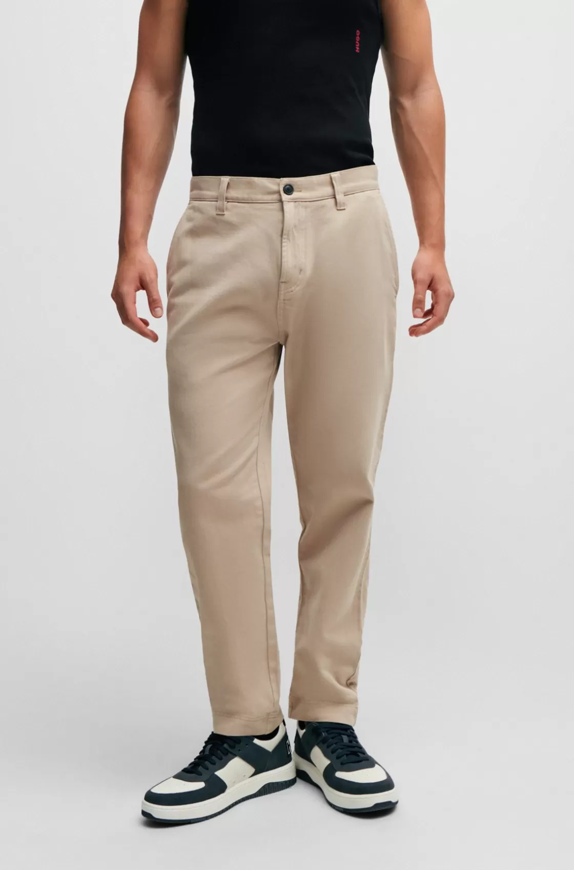 HUGO BOSS Tapered-fit Chinos In Cotton Gabardine Beige New