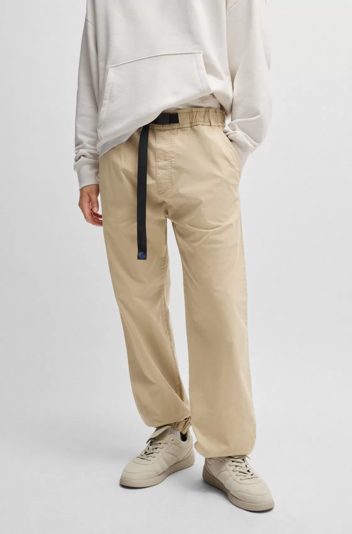 HUGO BOSS Tapered-fit Trousers In Stretch Gabardine With Branded Belt Beige Hot