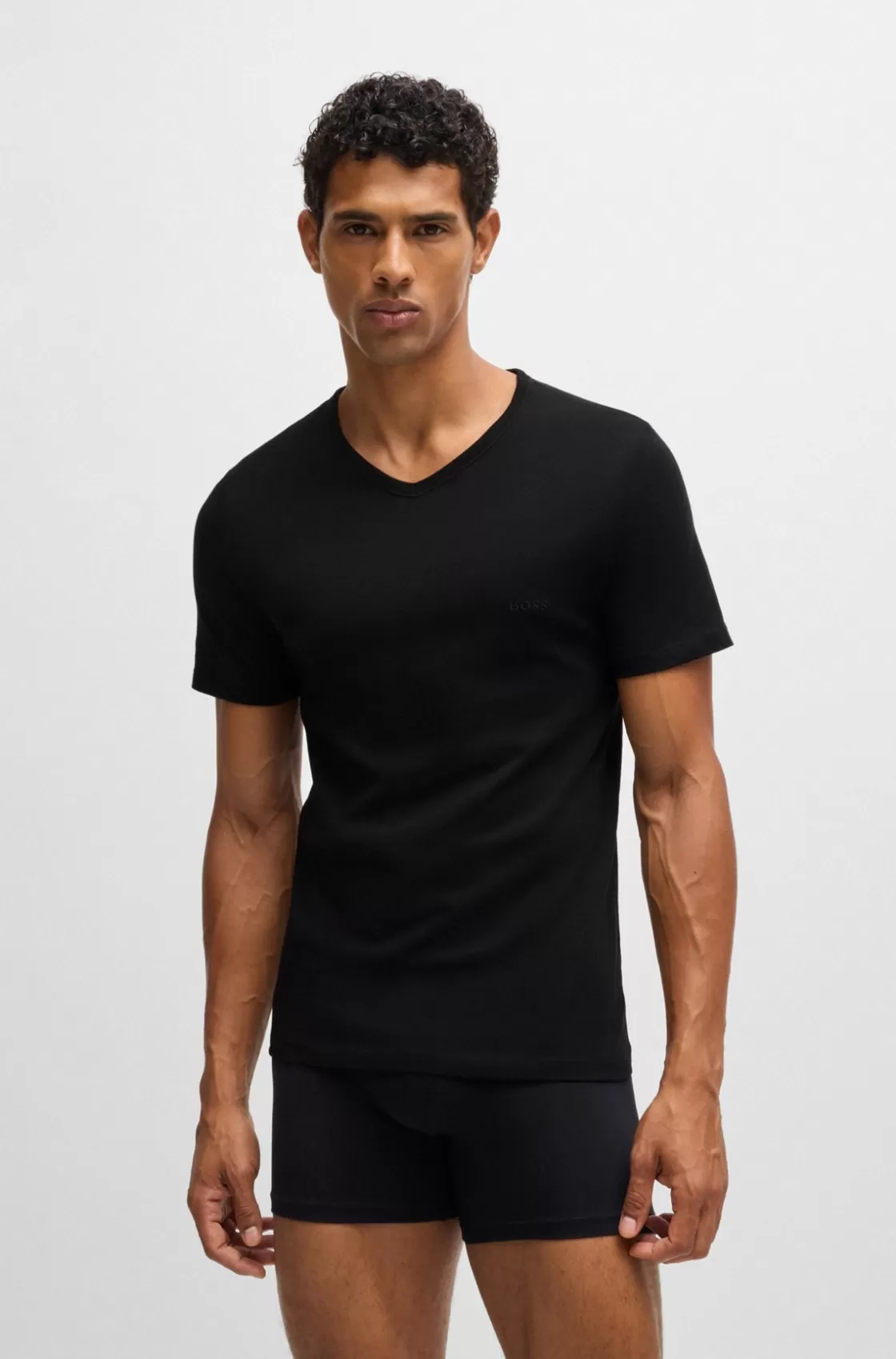 HUGO BOSS Three-pack Of V-neck T-shirts In Cotton Jersey Black Best