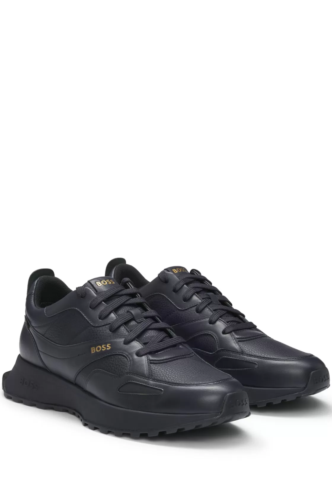 HUGO BOSS Waterproof GORE-TEX Trainers In Polished Leather Dark Blue Cheap