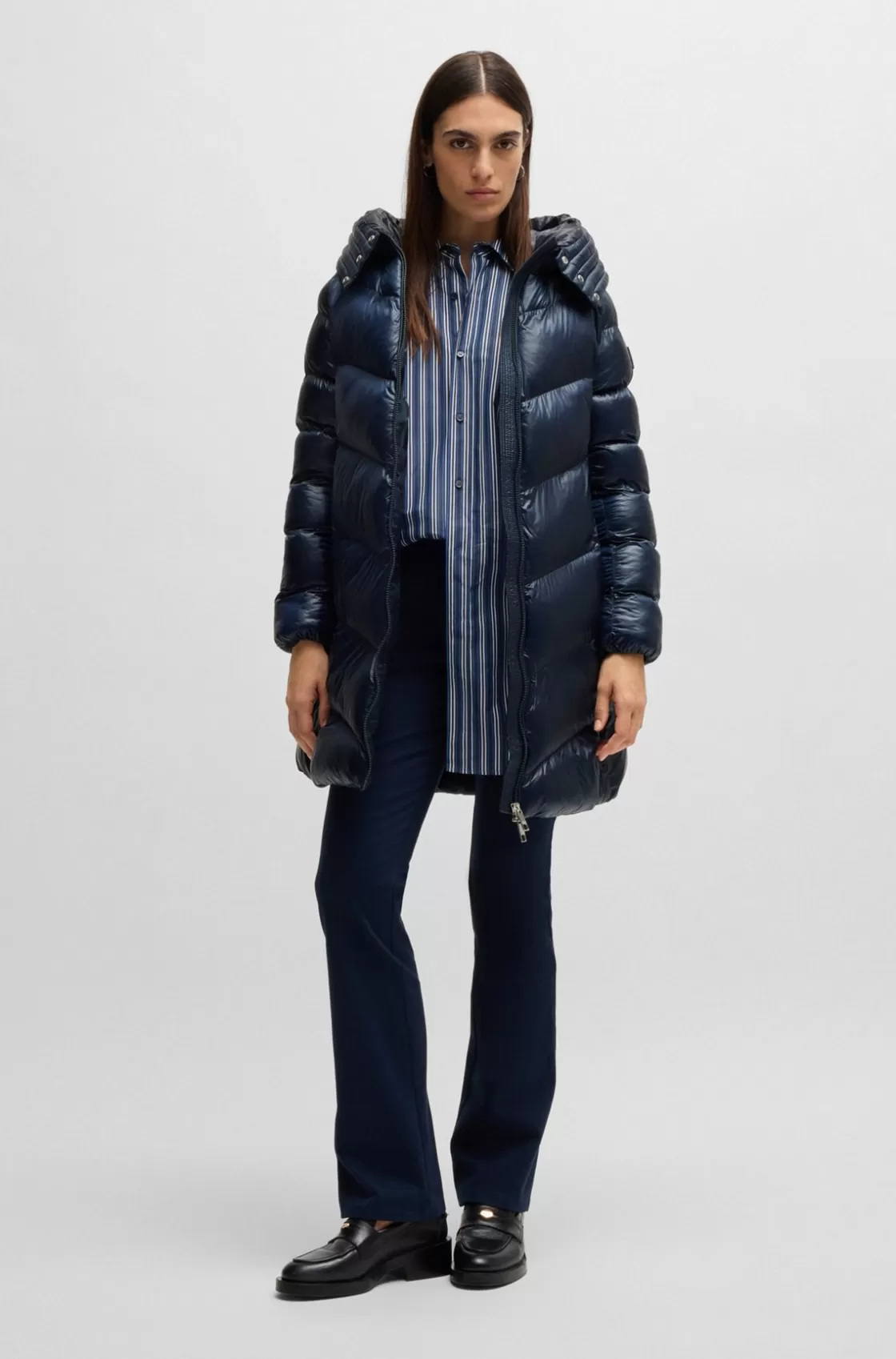 HUGO BOSS Water-repellent Padded Parka Jacket With Polished Trims Dark Blue Fashion