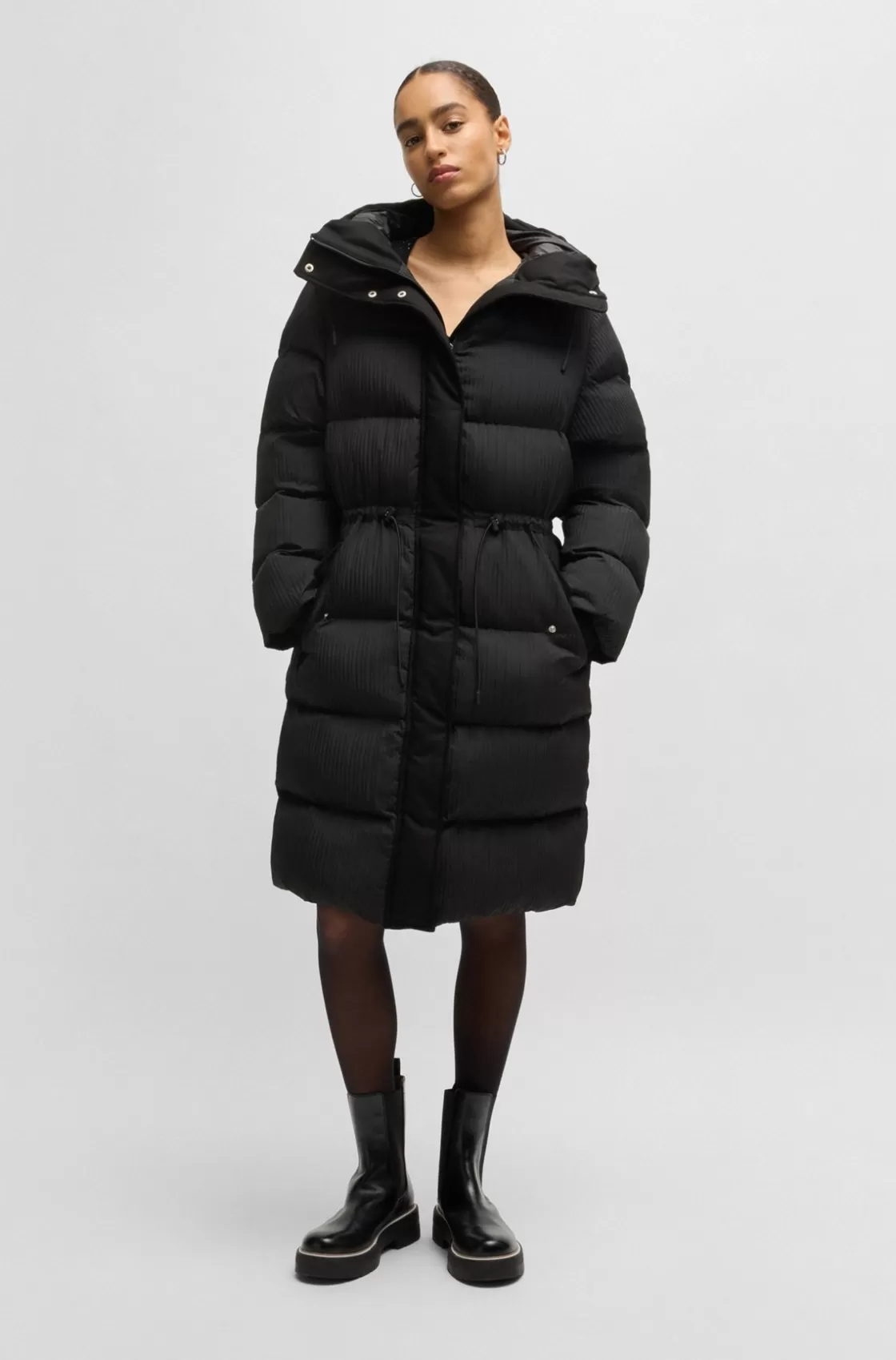 HUGO BOSS Water-repellent Parka Jacket In Quilted Corduroy-effect Fabric Black Sale