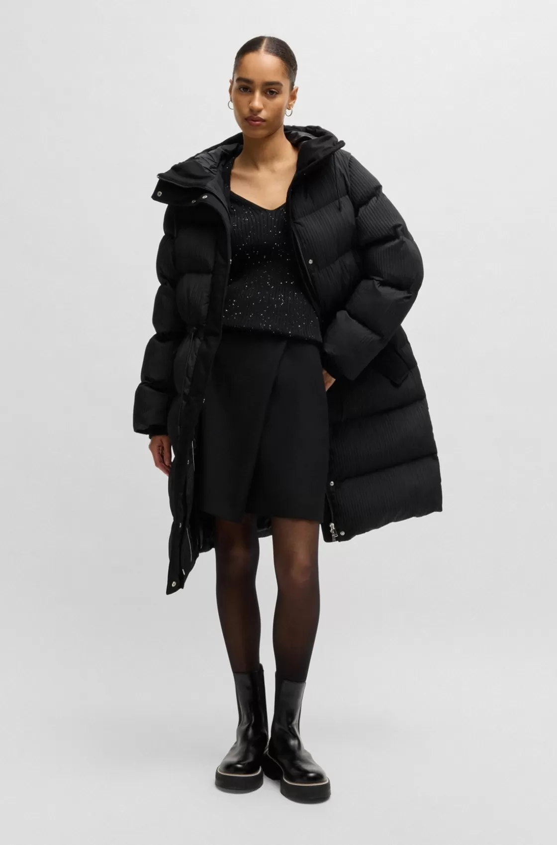 HUGO BOSS Water-repellent Parka Jacket In Quilted Corduroy-effect Fabric Black Sale
