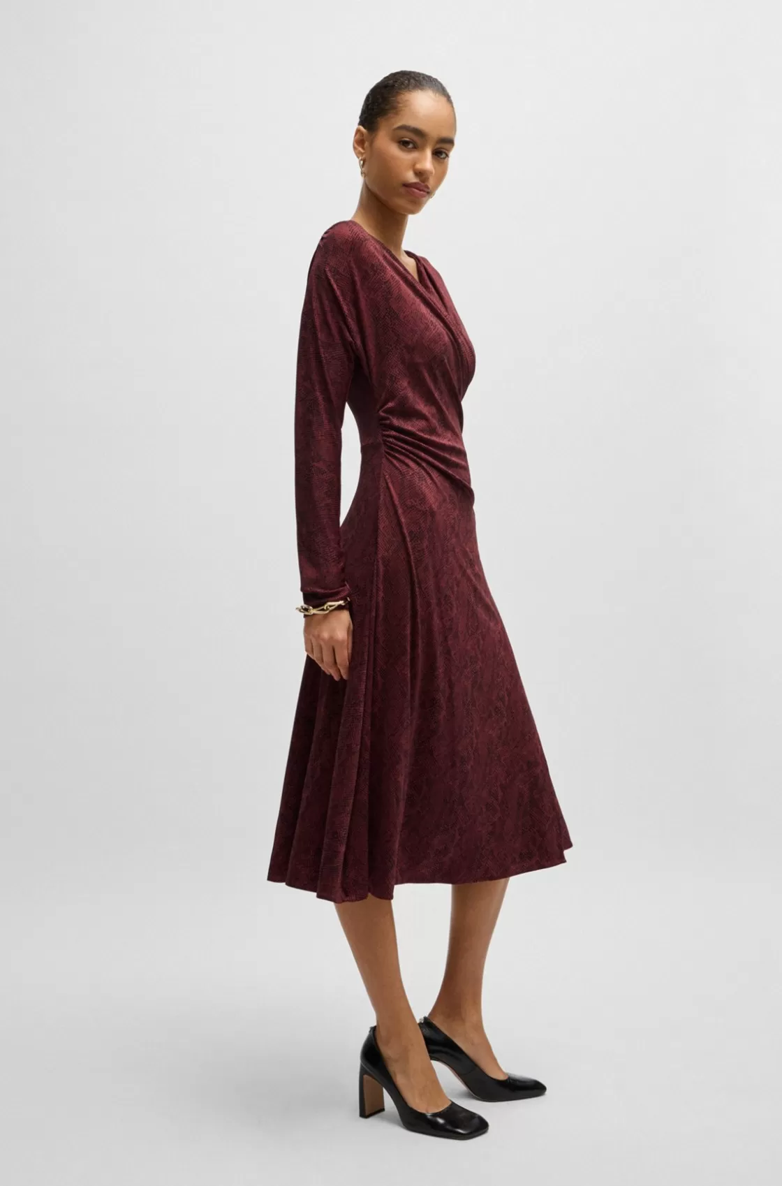 HUGO BOSS Wrap-front Dress In Knitted Jersey Patterned Hot